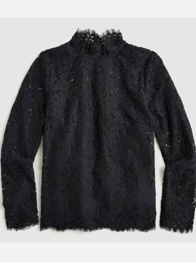 Club Monaco Black Lace High-Neck Long Sleeve Tee